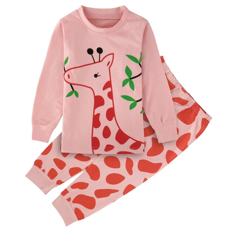 Детский пижамный комплект с единорогом для девочек; одежда для сна с изображением русалки для малышей; Новогодняя одежда для малышей; Детская домашняя одежда с длинными рукавами и рисунком кота - Цвет: Giraffe