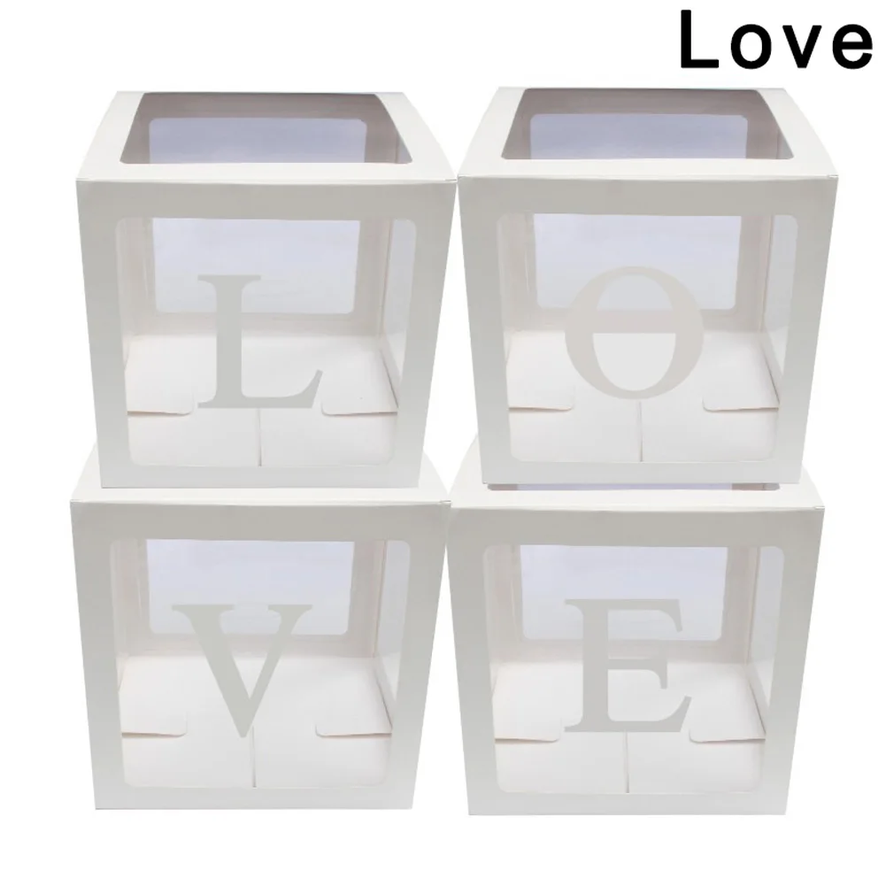 White LOVE Лидер продаж 4 шт./компл. Baby Shower вечерние декоративный шар коробка прозрачный картонная коробка, рождественский подарок, L9#2 - Цвет: White LOVE