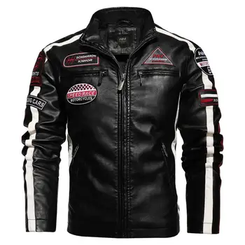 New Motorcycle Jacket For Men In Autumn/Winter 2020 Fashion Casual Leather Embroidered Aviator Jacket In Winter Velvet  Pu Jacke 1