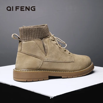 

Winter Men Ankle Boots Leather Fur Warm Male Shoes Fashion Design Alligator Clax Men's Dress Boot Handmade High Top Sock Shoes