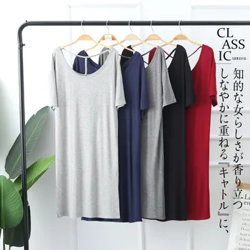 

Summer Modal Large Size Dress Sexy Halter Nightdress Short-Sleeved Sleepwear Loose And Thin Home Service Women Dressing Gown