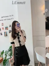 

Hollow Out Tops -fit Slimming Shirt 2022 New Style Graceful Bow Summer Retro Puff Sleeve Crew Neck Loose Women 's Office Lady