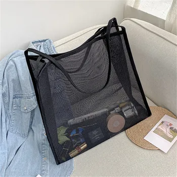 

Ladies Casual Beach Bag Women Shoulder Bags 2020 High Capacity Mesh Net Handbags Women's Large Shopping Bag Fashion Travel Bag