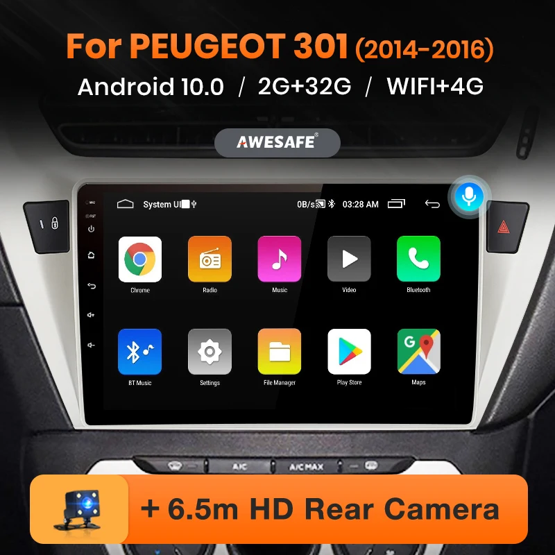 Автомагнитола AWESAFE для Peugeot мультимедийный видеоплеер на Android 10 2 Гб ОЗУ 32 ПЗУ с GPS