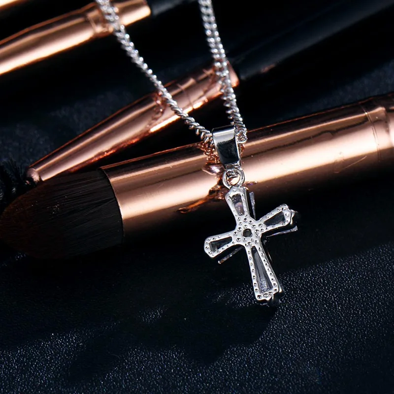 Модное розовое золотое ожерелье с кулоном в виде Креста для женщин, кулон с кристаллами, длинное ожерелье с кубическим цирконием, ювелирные изделия