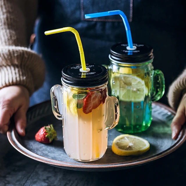 Glasses Smoothies Restaurant, Straw Smoothie Glass Lid