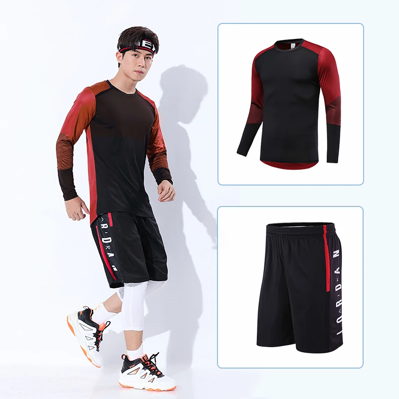 red 2 pieces Баскетбольные майки James быстросохнущие дышащие, для активного отдыха и спорта тренировка с длинными рукавами баскетбольная Футболка командная Униформа Наборы - Цвет: red 2 pieces
