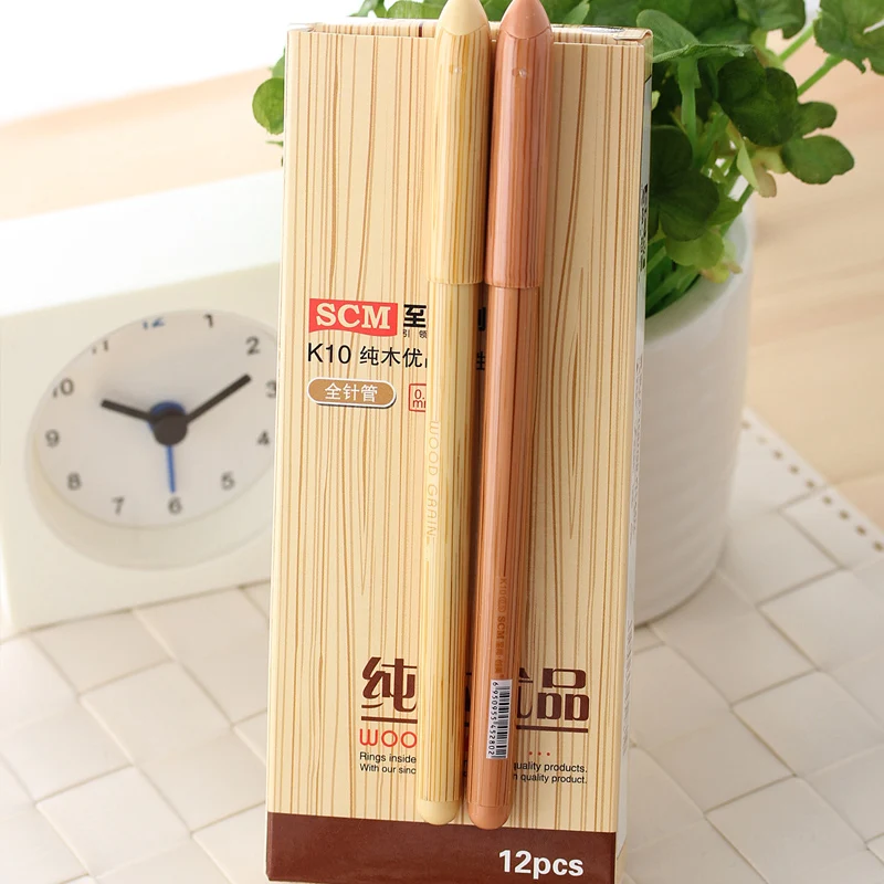 Materiale Scolastico Di Cancelleria Penna Unisex Piccola Venatura Del Legno Vintage Breve Fresca 0.38Mm