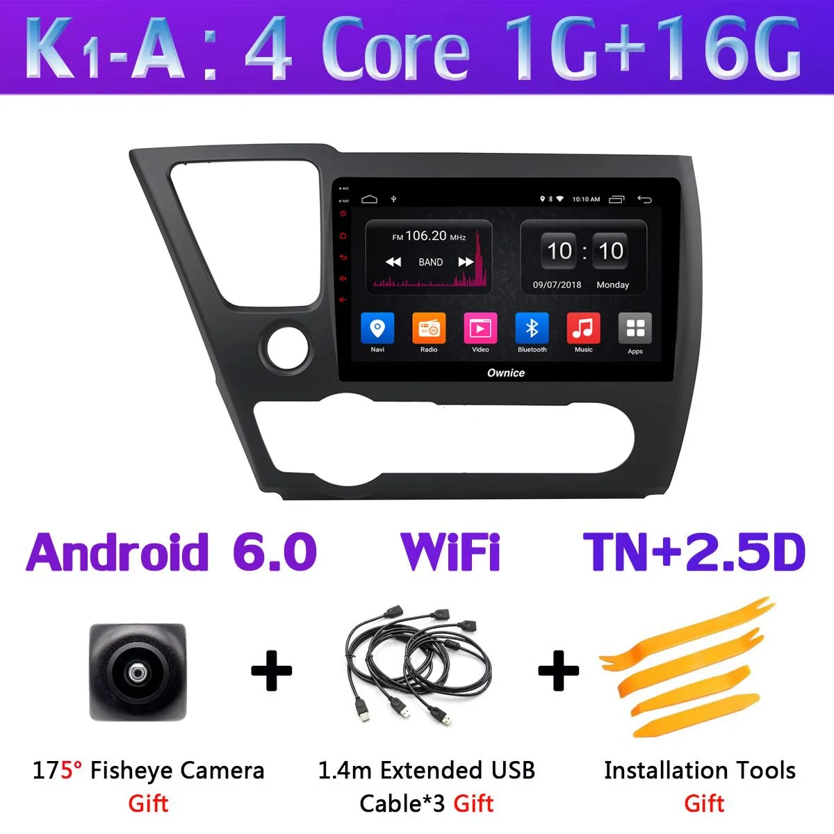 K1-A 360°AHD Камера Android 9,0 4G Оперативная память+ 64G Встроенная память SPDIF DSP CarPlay Автомобильный мультимедийный gps радио плеер для Honda Civic EX-L купе 2013 - Цвет: K1-A