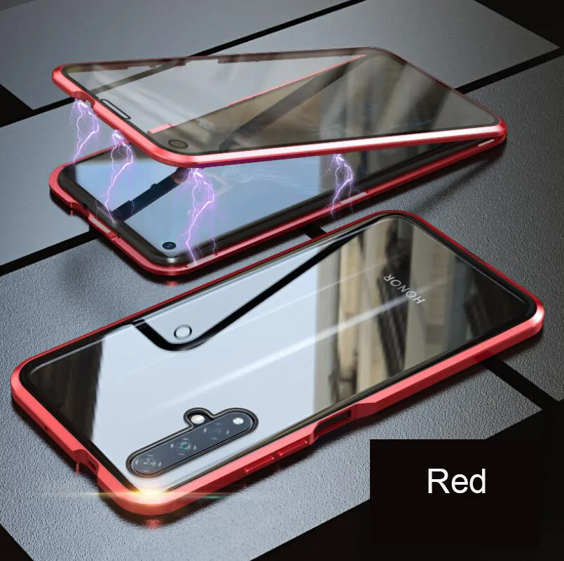 red Магнитное закаленное стекло металлический каркас чехол для телефона для huawei P20 P30 mate 10 20 X RS 30 5G Lite Pro Enjoy 9 10S Plus Max чехол для телефона - Цвет: red