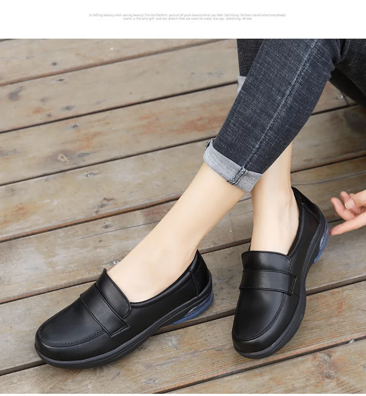 Mocasines De cuero para Mujer, zapatos informales con plataforma enfermera, Zapatillas negras sin 2022|Zapatos vulcanizados de mujer| - AliExpress