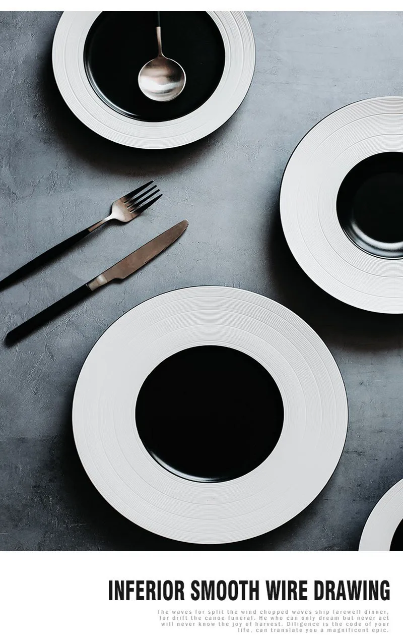 Черно-белая емкость для трубочек круглая посуда для пасты рисунок Западный поднос для еды креативная керамическая посуда бытовые принадлежности для приготовления обеда 1 шт