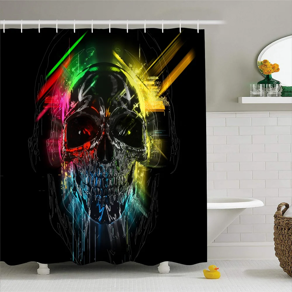 

Custom Sugar Skull Bath Curtains Gothic Skeleton Polyester Waterproof Decoration Shower Curtains Bathroom Curtains with Hooks