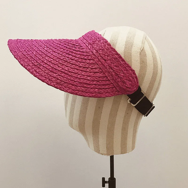 Neue Mode Breiter Krempe Bast Sonnenblende Hut für Frauen Stroh Hut Pferdeschwanz Sommer Strand Hut UV Packable Reise Derby hut – Detail 6