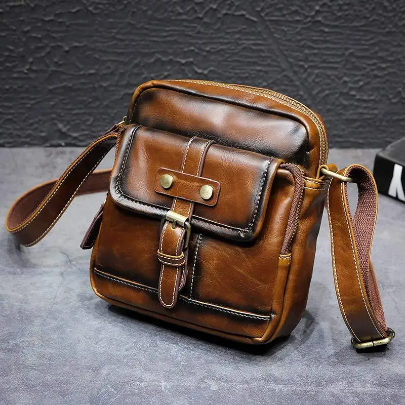 Xiao.p New Men Crazy Horse Pu Leather Single Shoulder Crossbody Bag Business Retro Handbag Fashion Casual Simple Small |