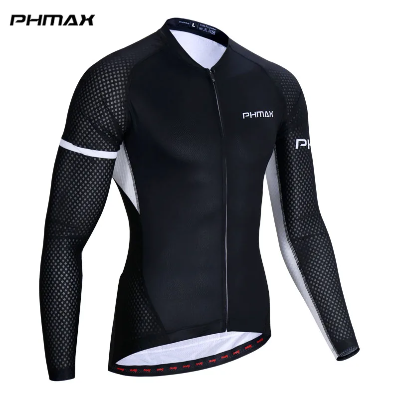 Черный PHMAX полиэстер мужской Pro Джерси Майо для велоспорта Ropa Ciclismo MTB велосипед одежда с длинными рукавами гонки на велосипедах велосипедные костюмы - Цвет: Черный