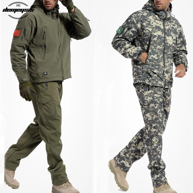 Kaufen Taktische Jacke Softshell Wasserdicht Winddicht Jacken Armee Camouflage Outdoor Sport Wandern Oberbekleidung Kleidung Jacke Hosen