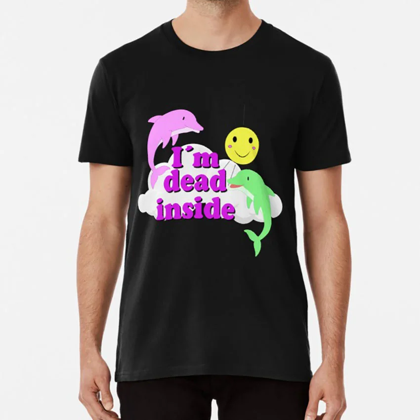 Черный I'm dead inside Футболка Солнце облака Дельфин дельфины я мертвые животные морские животные крутые поговорки - Цвет: Черный
