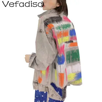 

Vefadisa Women Denim Coat Outwear Women Colorful Graffiti Coat Female Holes Outwear 2020 Newest Fashion ZQY250B