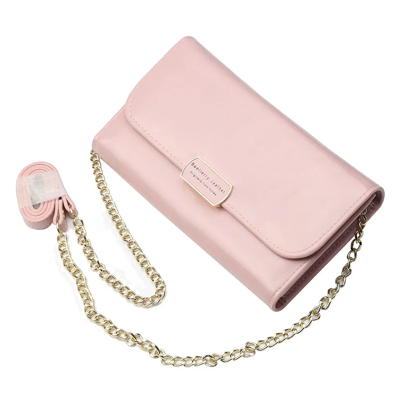 Pink Портмоне baellerry из искусственной кожи металлические женские сумки из натуральной кожи для женщин Для женщин длинное однотонное кошелек, с кармашком для монет, кармашек для идентификационной Карты Держатель для карт с застежкой бумажник - Цвет: Pink