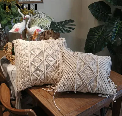 TONGDI Boho диван ручной работы Шерстяная трикотажная Подушка Чехол с внутренним 45x45