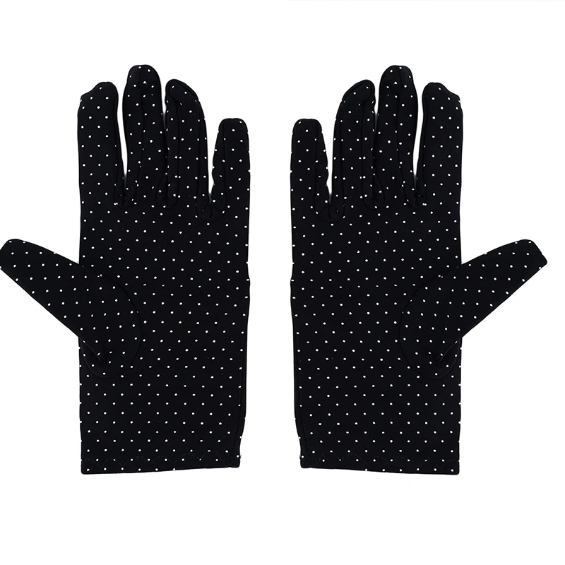Модные высокие эластичные тонкие перчатки в горошек для женщин весна осень женские перчатки солнцезащитные короткие перчатки - Цвет: black
