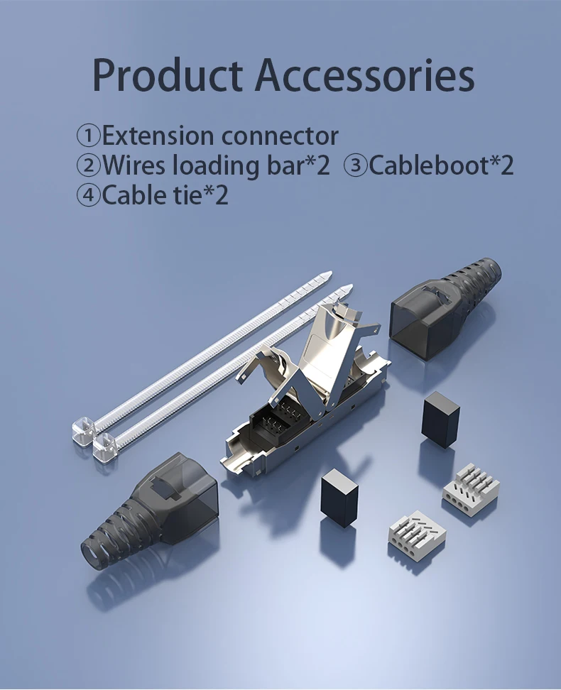 Tool-less RJ45 LAN Cable Extension Connector - Cat5e, Cat6A, Cat7 Network Extender Junction Adapter Description Image.