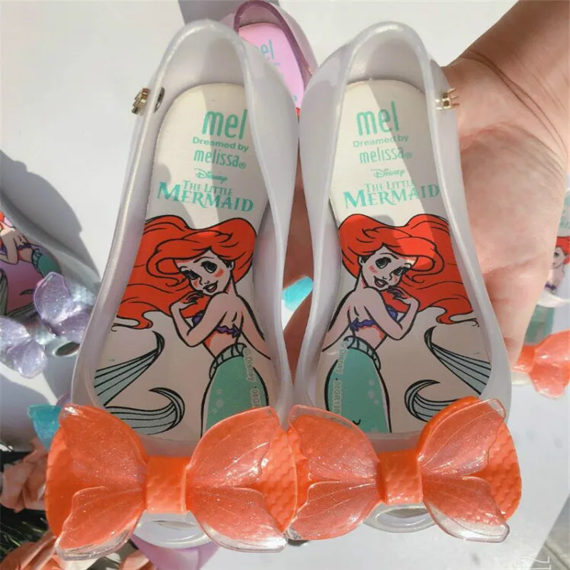 Mini Melissa/Новинка года; оригинальные прозрачные сандалии для девочек; детские сандалии с бантом; детская пляжная обувь; нескользящая обувь для малышей