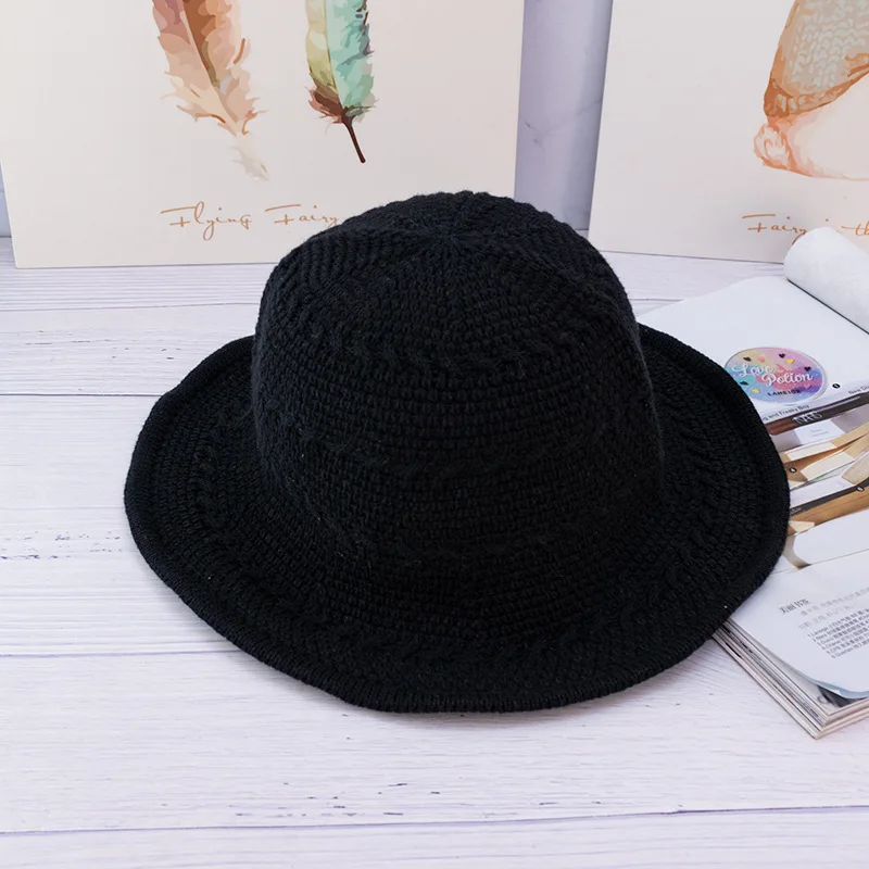 Brand New Winter knitted bucket Hats Winter Bucket Hat For Women Girl Fashion Solid Thickened Soft Warm Fishing Cap Outdoor Lady
