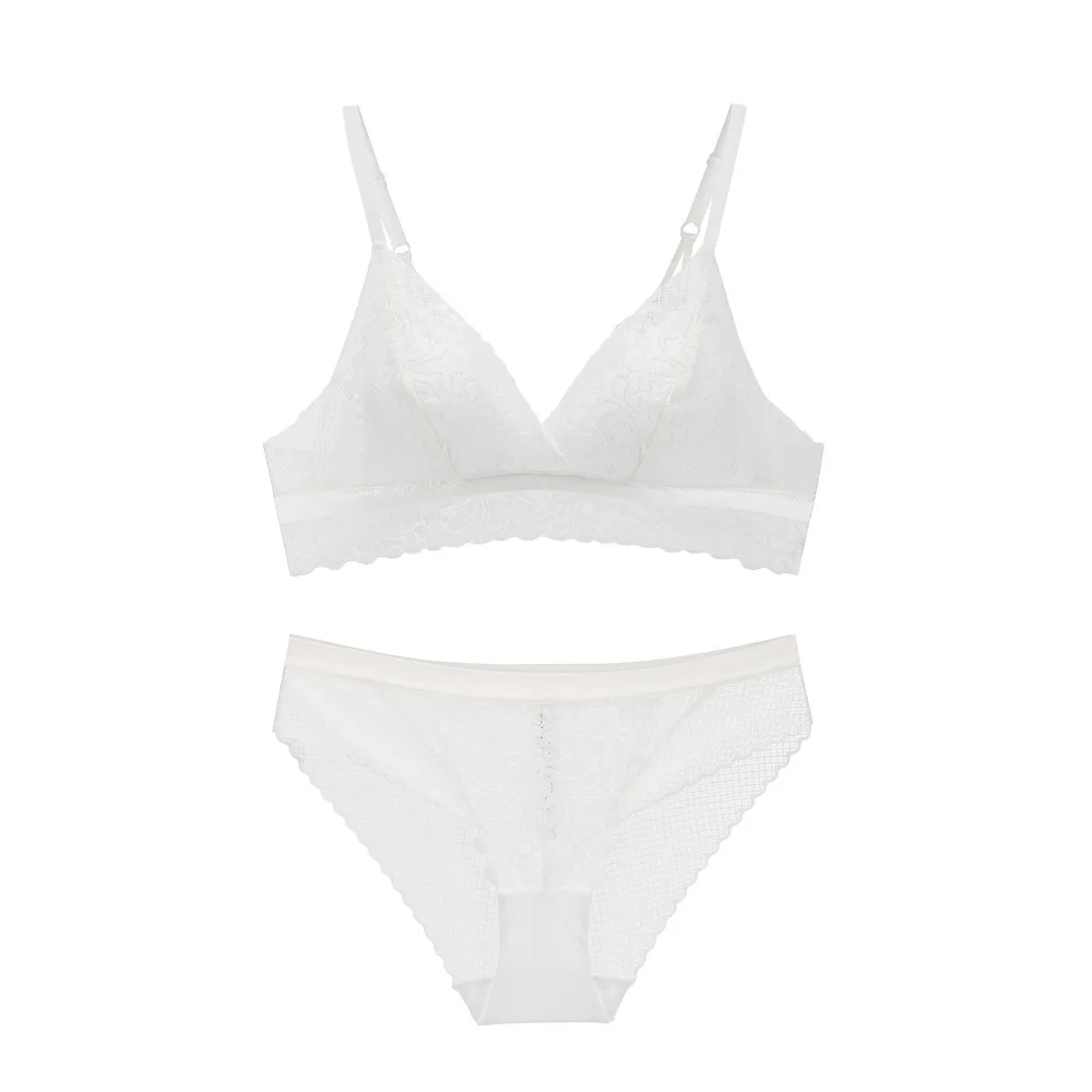 Sexy Lace 3/4 Cup Bra Sets for Women Thin Cotton Breathable Comfortable Underwear Solid Color Lingerie Set