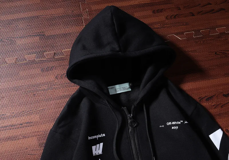 19SS осень зима off-white Marilynna печати плюс бархат кардиган с капюшоном Толстовка