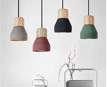 

4 color brief Loft Nordic Style wood Cement Pendant lights modern Light led E27 cord lamp Restaurant living room cafe bedroom