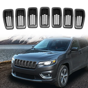

X Autohaux ABS Front Central Grill Bumper Cover Matte Black Jeep Grille Inserts Front Mesh Trims Kit for 2014-2018 Jeep Cherokee