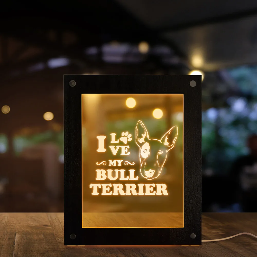 I Love My Bull Terrier, светодиодный, с лазерной гравировкой, с подсветкой, для щенка, собаки, акриловый дисплей, светодиодный фоторамка, ночная лампа, декоративное освещение