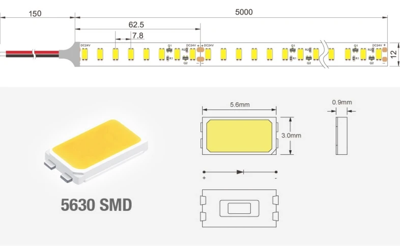 [Seven Neon] DC24V 22 Вт 128led/M 12 мм FPBC белый/теплый белый/натуральный белый CRI90 Высокая яркость led SMD 5630 Гибкая светодиодная smd лента