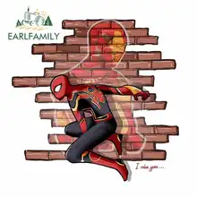EARLFAMILY 13cm x 12.5cm Spiderman and Iron Man Car Stickers Vinyl Car Wrap JDM Air Conditioner Waterproof VAN 3D Fine Decal