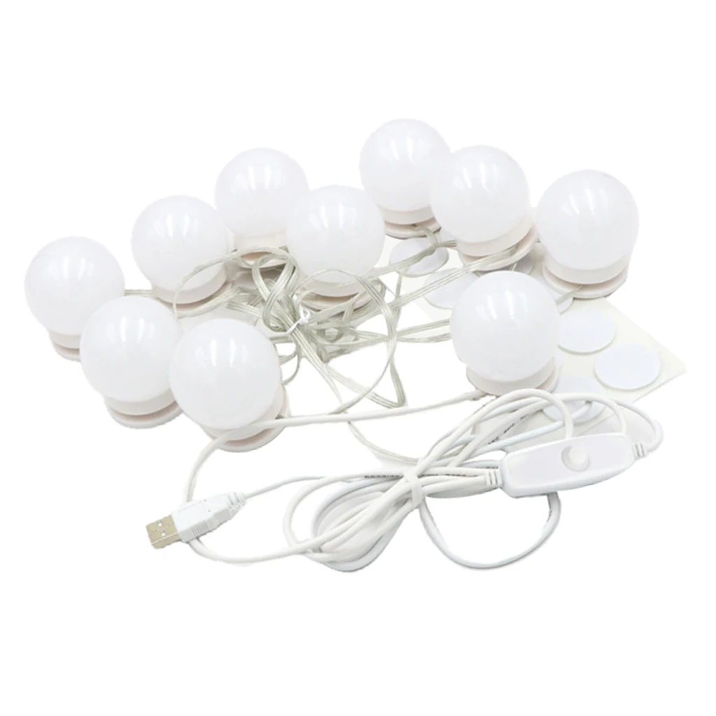 10LED LED Makeup Mirror Light Bulb Hollywood Vanity Lights Stepless Dimmable Wall Lamp Bulbs Kit for Dressing Table