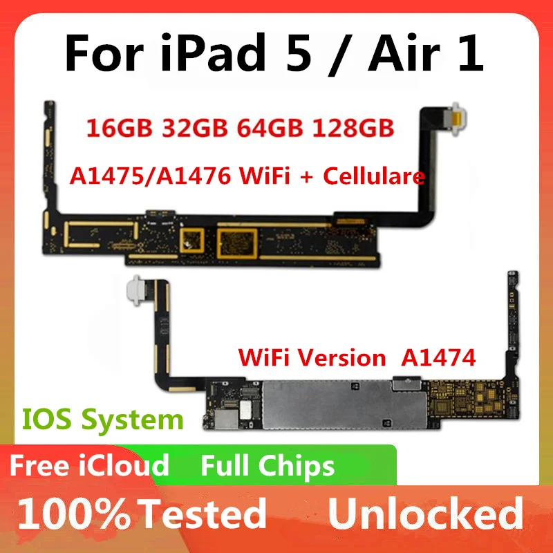 Версия A1474 WiFi оригинальная официальная материнская плата для iPad 5 / Air A1475/A1476 + celluare