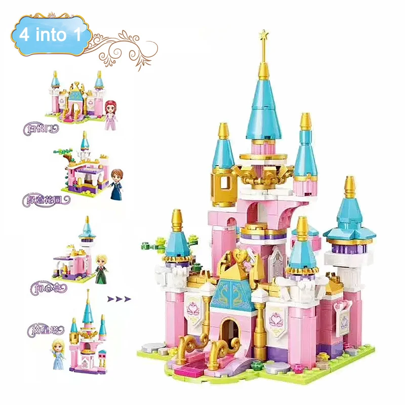 

4 in 1 Princess Leah Castles Fit Friends Set Mini figures Educational Building Blocks Toys For Girls Creative Girls