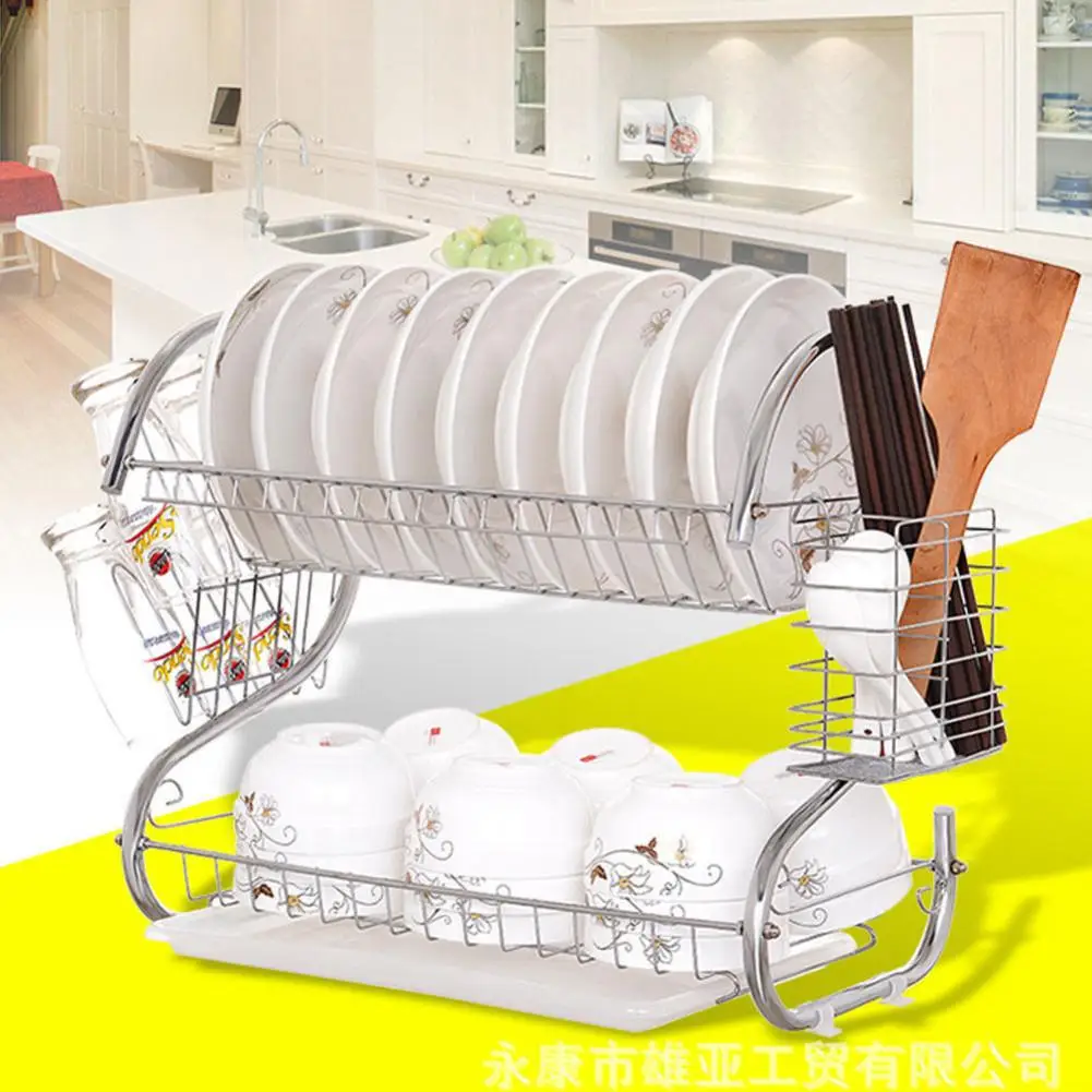 

TPFOCUS 2-Layer Dish Drainer Large Capacity Stainless Steel Dish Drainer Drying Rack for Kitchen Storage
