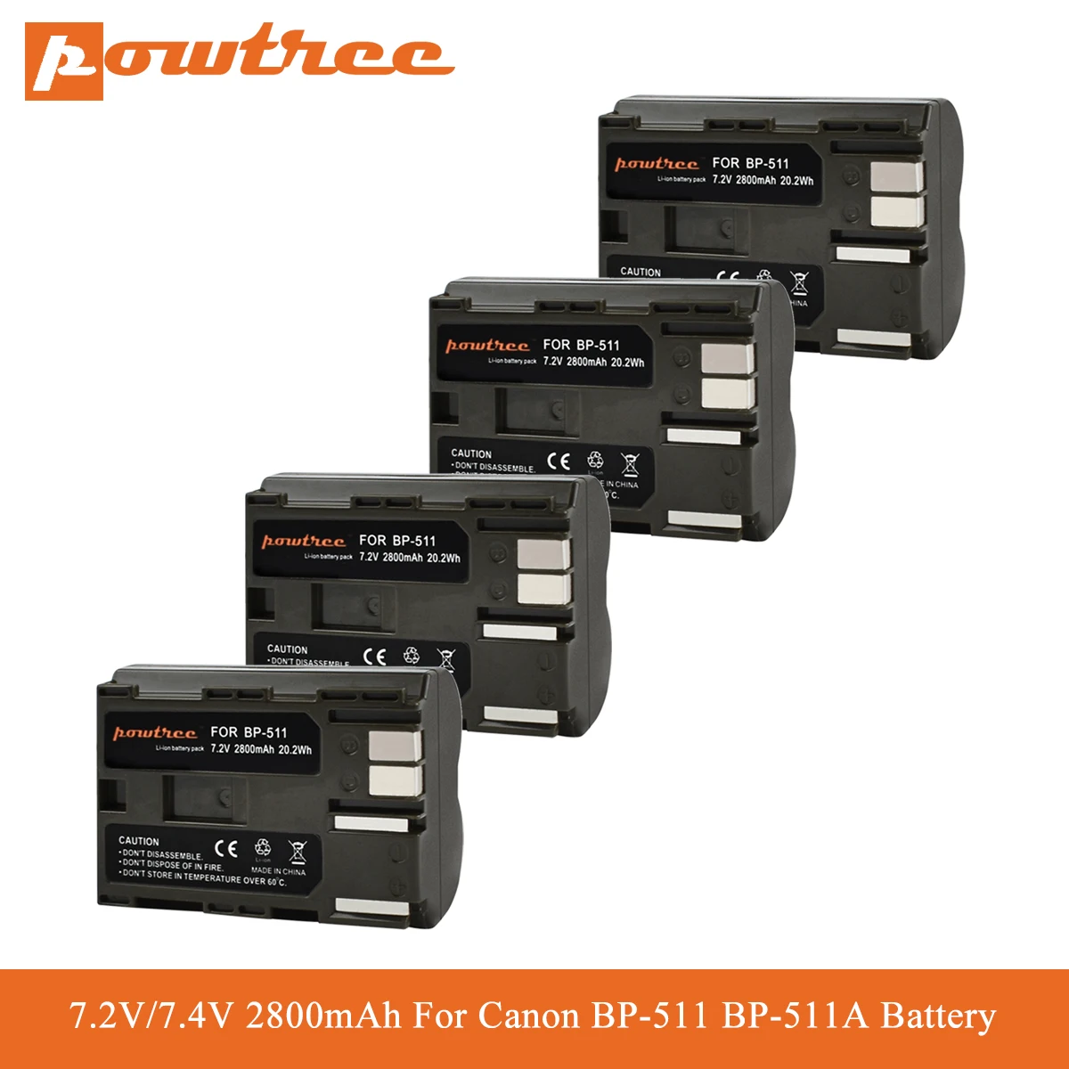 Powtree 2800 мА/ч BP 511 Батарея 511A BP511 для Canon G6 G5 G3 G2 G1 EOS 300D 50D 40D 30D 20D 5D MV300i цифровой Камера
