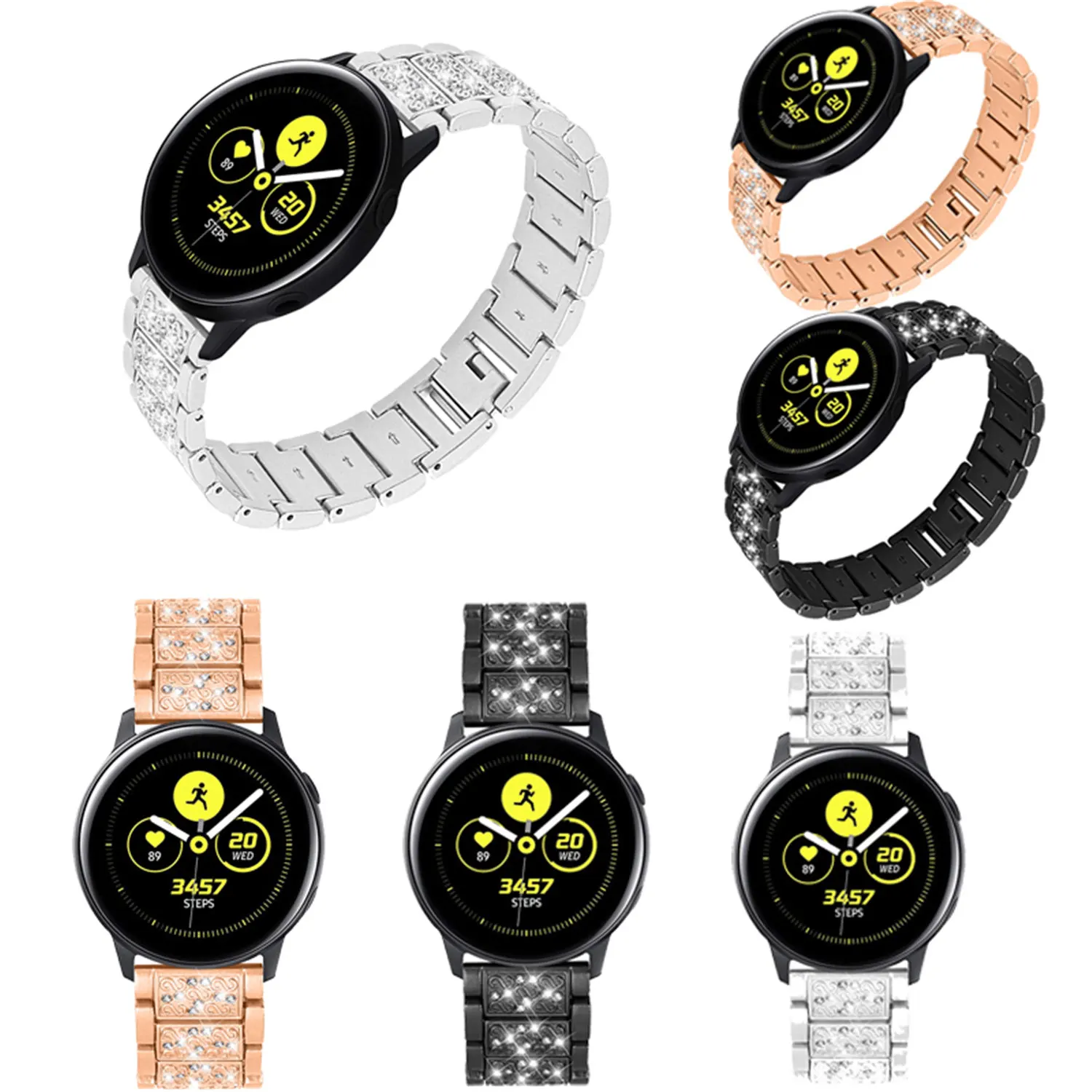 Watch Band for Samsung Galaxy 46mm 42mm Active Stainless Steel Bling Strap Huawei GT 2 Replacement Belt | Наручные часы