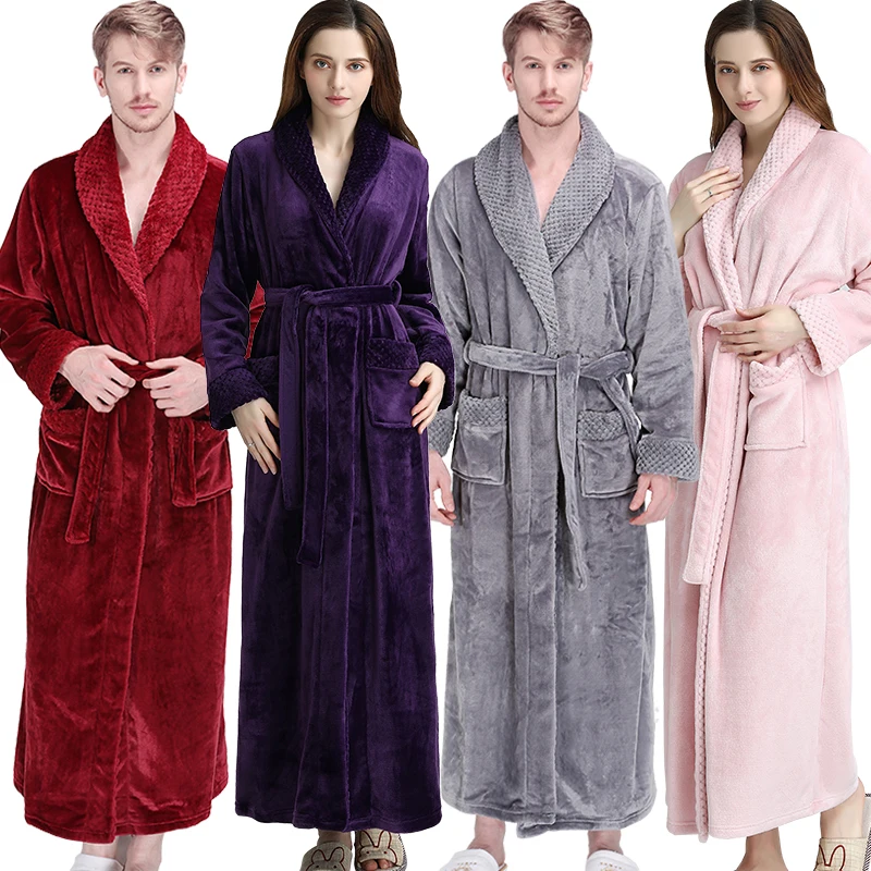 Women-Men-Thermal-Flannel-Extra-Long-Bath-Robe-Winter-Luxury-Fur ...