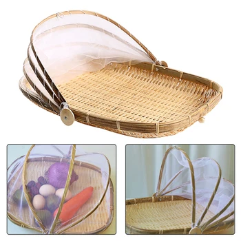 

Storage Basket Anti-insect Dustproof Basket Fruit Vegetable Tray Mesh Drying Dustpan Handmade Bamboo Food Storage Basket