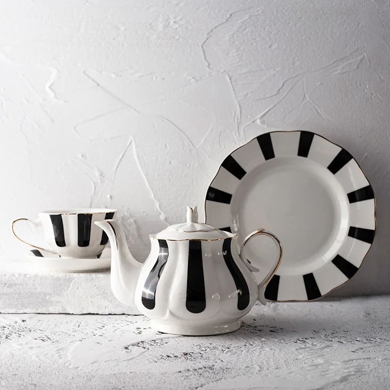 Черный полосатый волновой керамический поднос для завтрака чайник керамический наборы кофейных чашек блюдце ручная роспись большая емкость кружка, кружка для чая