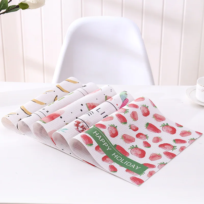 ANGNYA Fruit Printing Placemat Heat-Resistant Rectangular Vinyl Dining Table Mat 45X30cm Washable Non-slip Coaster Plant Style