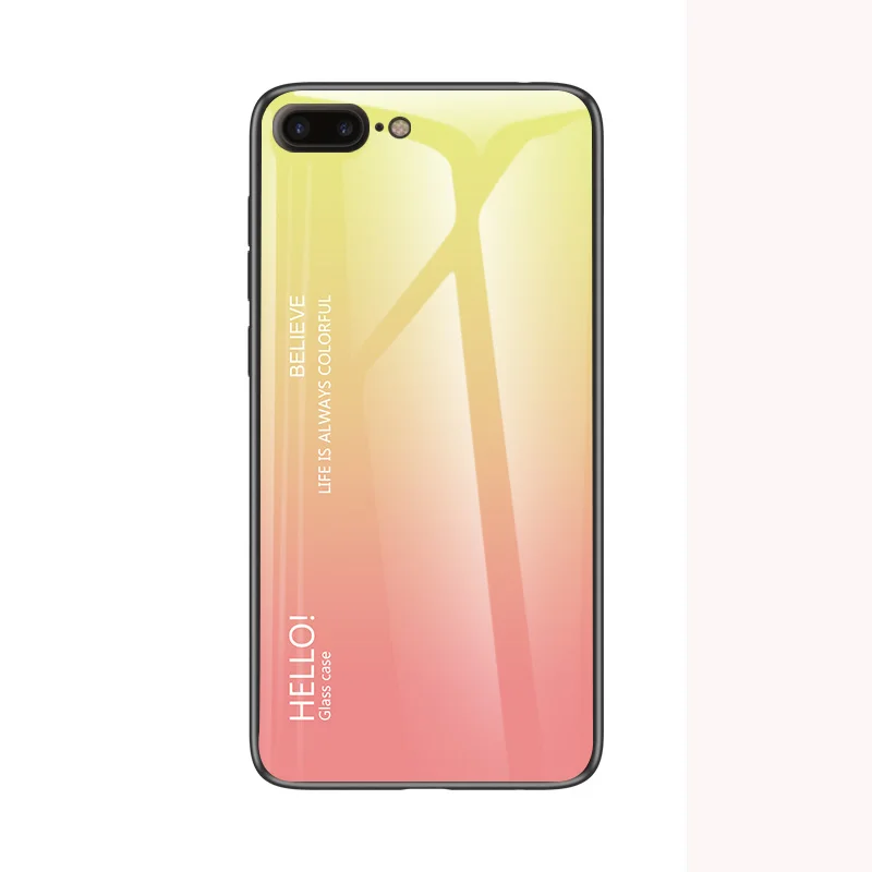 Модный градиентный стеклянный чехол для телефона для Apple iphone 6 6S 7 8 Plus, силиконовый защитный бампер, задняя крышка для телефона - Цвет: Цвет: желтый