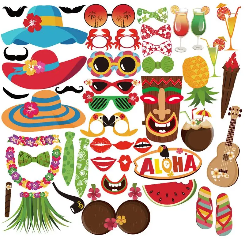 

NICEXMAS 46pcs Photo Booth Props 2017 Luau Photo Fun Sign Hawaii Summer Party Props
