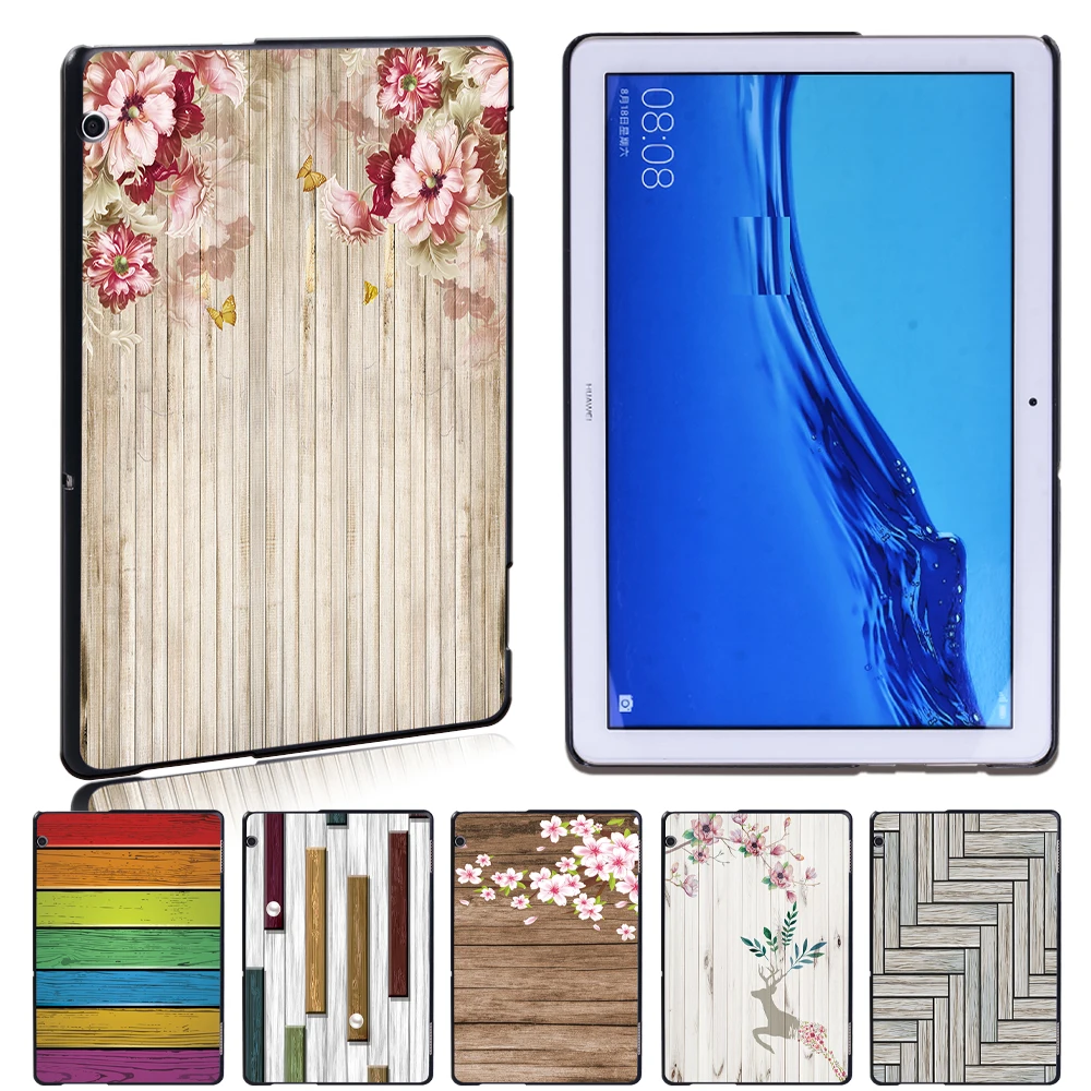 

Case for Huawei MediaPad T3 8/T3 10 9.6 Inch/T5 10 10.1 Inch Slim Anti -cratch Wood Pattern Hard Shell Tablet Case + Free Stylus