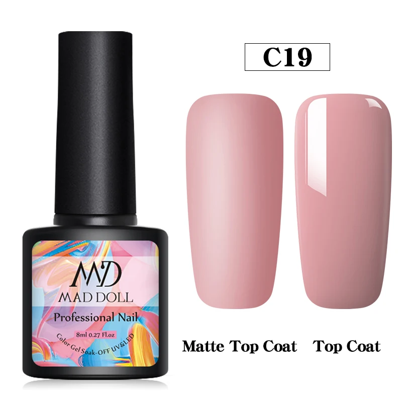 MAD DOLL 8ml Matte UV Gel Nail Polish Semi Permanent Soak Off Nail Art Gel Varnish Lacquer Matte Top Coat Needed - Цвет: C19